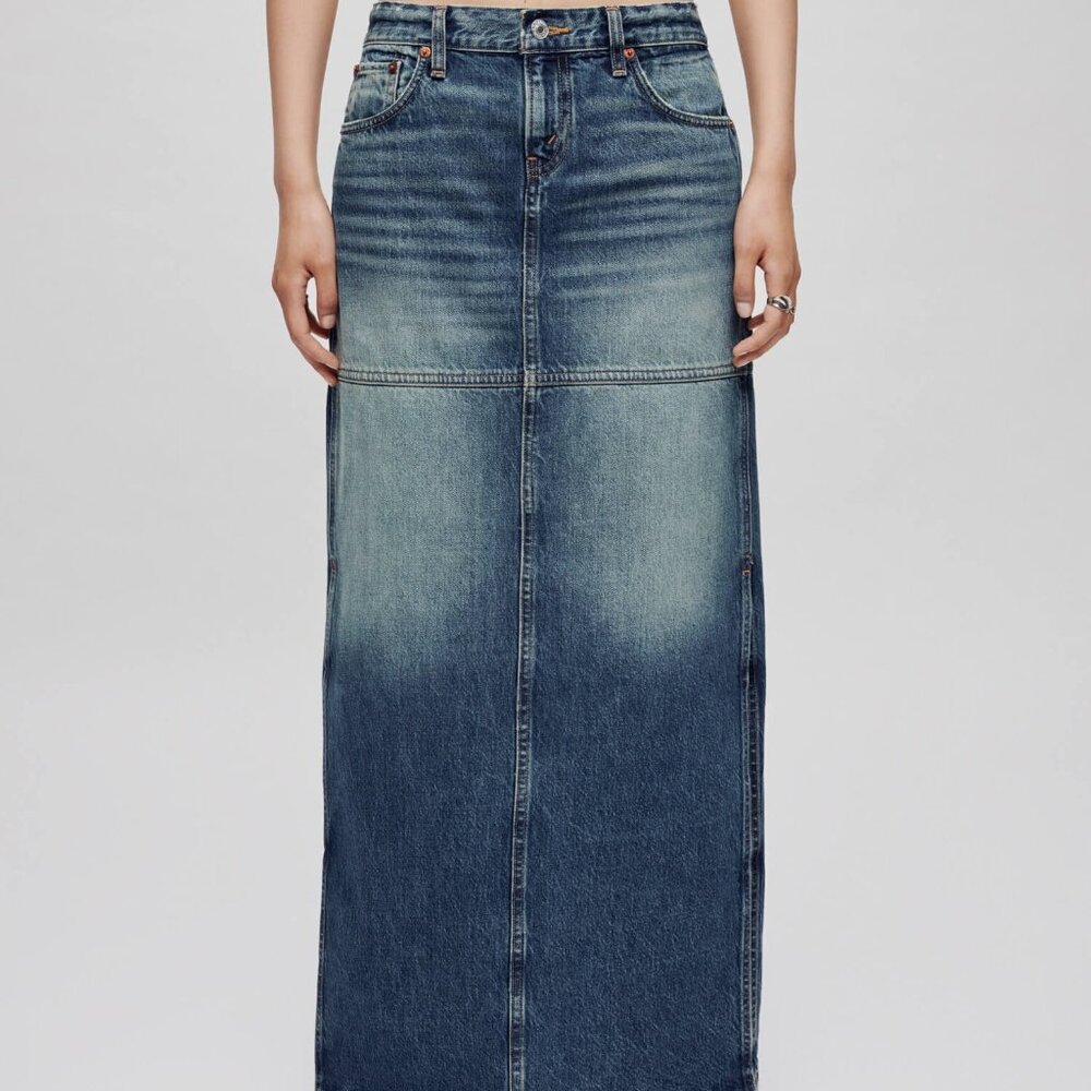 NEW RE/DONE Women’s Mid-Rise Split Skirt – Herbal Tint – Size 25